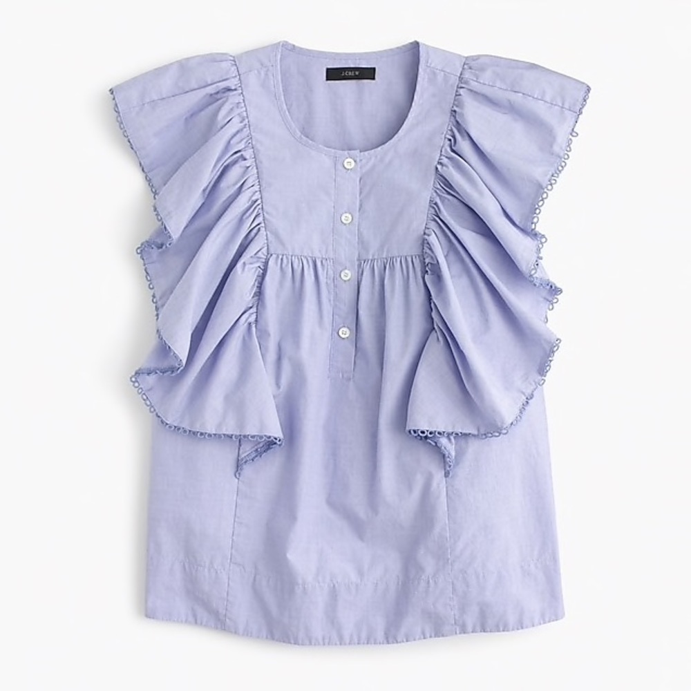 J.Crew Ruffle Front Eyelet Trim Cotton Blouse